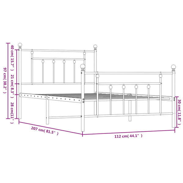 Metal Bed Frame With Headboard And Footboard Black 107X203 Cm King Single Size King Single Bed Frames
