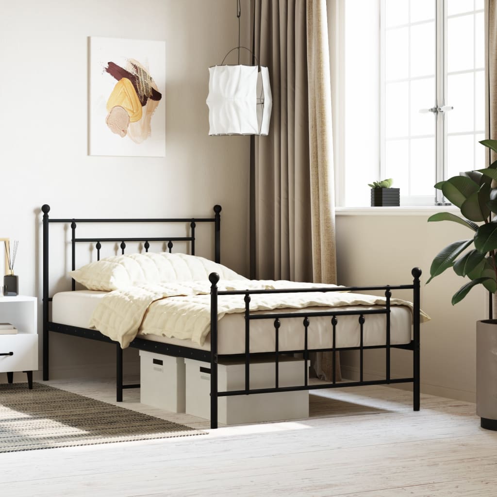 Metal Bed Frame With Headboard And Footboard Black 107X203 Cm King Single Size King Single Bed Frames