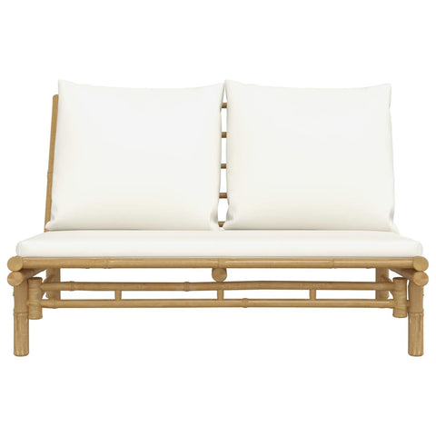 Garden Bench With Cream White Cushions Bamboo Patio Benches