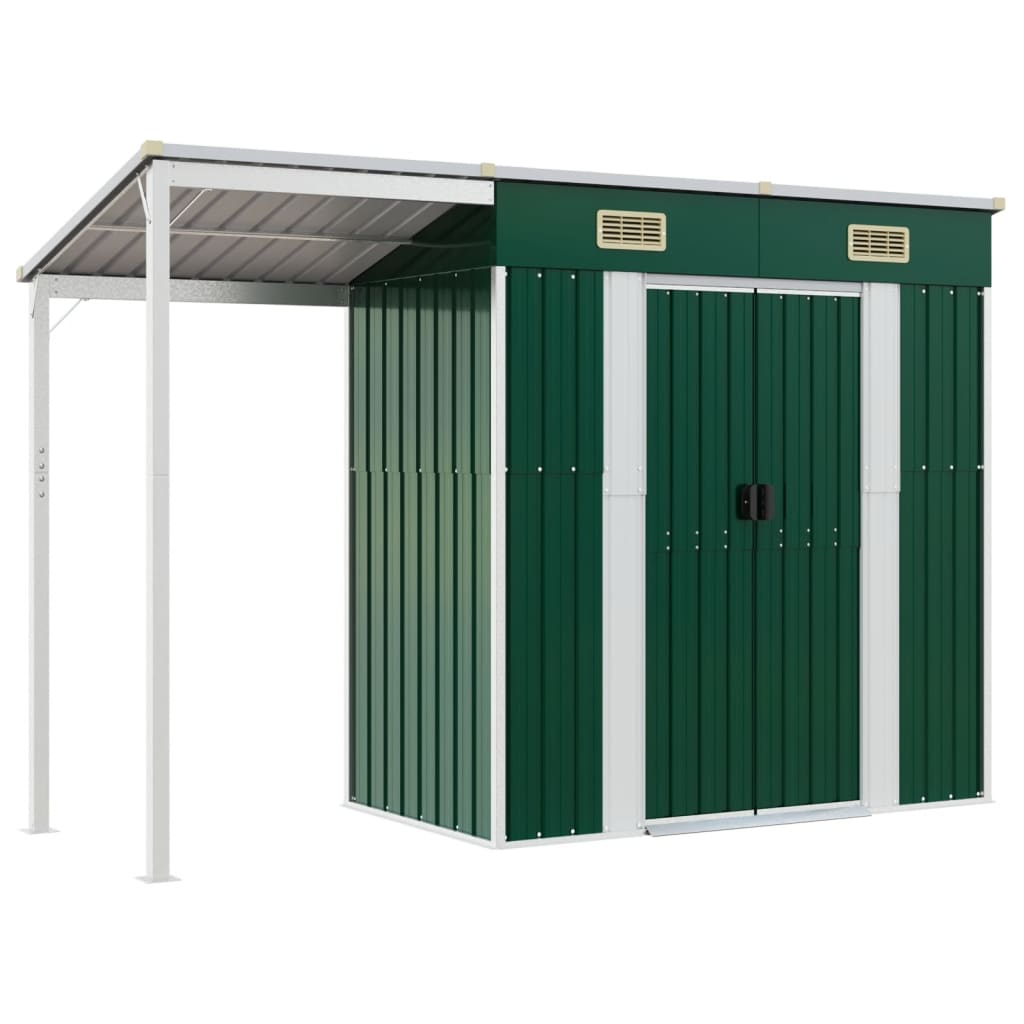 Garden Shed With Extended Roof Green 277X110.5X181 Cm Steel Sheds Summerhouses Carports