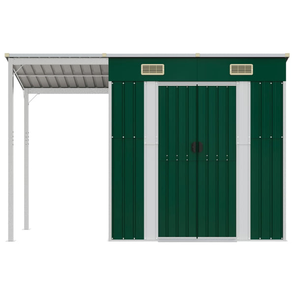 Garden Shed With Extended Roof Green 277X110.5X181 Cm Steel Sheds Summerhouses Carports