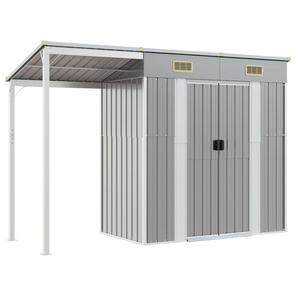 Garden Shed With Extended Roof Light Grey 277X110.5X181 Cm Steel Sheds Summerhouses Carports