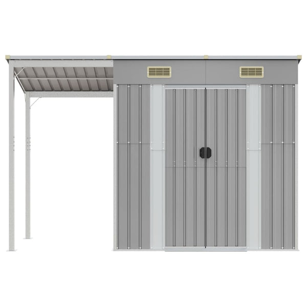 Garden Shed With Extended Roof Light Grey 277X110.5X181 Cm Steel Sheds Summerhouses Carports