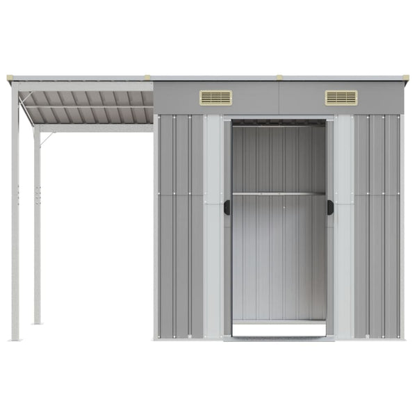 Garden Shed With Extended Roof Light Grey 277X110.5X181 Cm Steel Sheds Summerhouses Carports