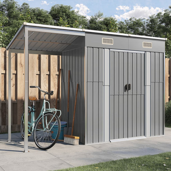 Garden Shed With Extended Roof Light Grey 277X110.5X181 Cm Steel Sheds Summerhouses Carports