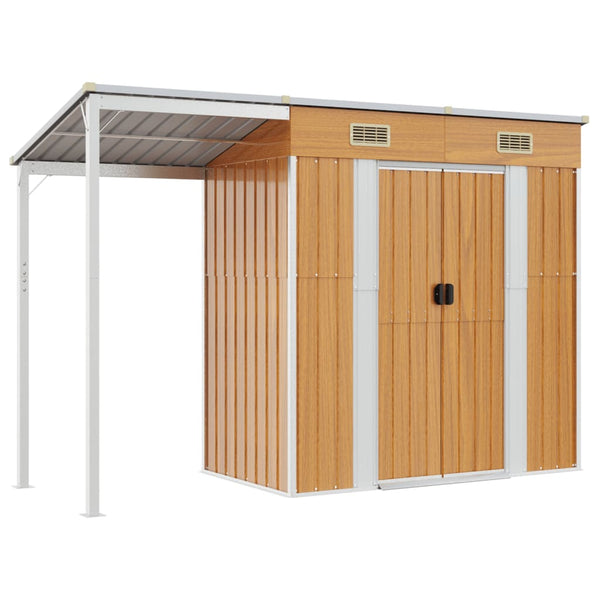 Garden Shed With Extended Roof Light Brown 277X110.5X181 Cm Steel Sheds Summerhouses Carports
