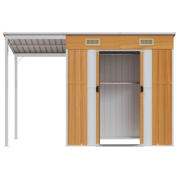 Garden Shed With Extended Roof Light Brown 277X110.5X181 Cm Steel Sheds Summerhouses Carports
