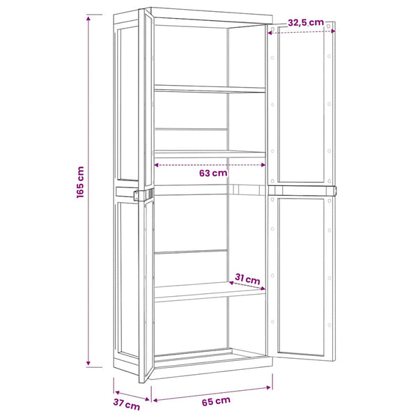 Vidaxl Outdoor Storage Cabinet Black 65X37x165 Cm Pp Tool Cabinets & Cupboards