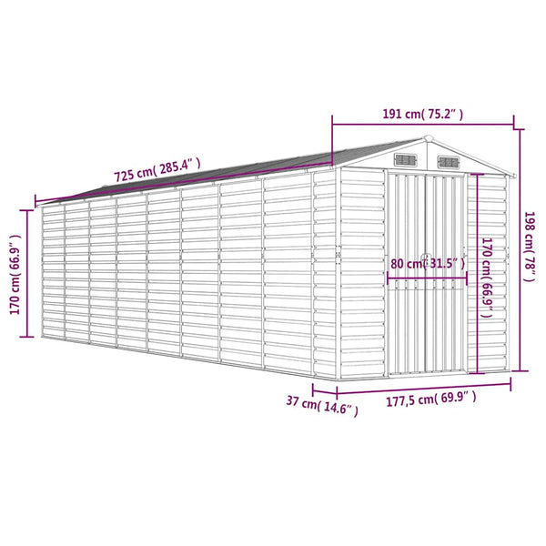 Vidaxl Garden Shed Green 191X725x198 Cm Galvanised Steel Sheds Summerhouses Carports