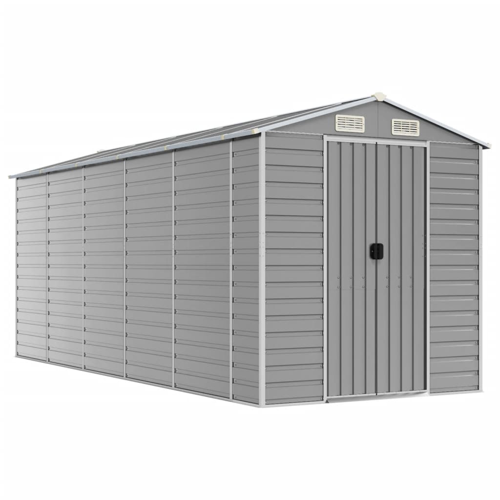Garden Shed Light Grey 191X470x198 Cm Galvanised Steel Sheds Summerhouses Carports