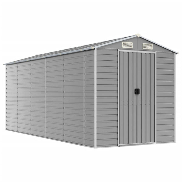 Garden Shed Light Grey 191X470x198 Cm Galvanised Steel Sheds Summerhouses Carports