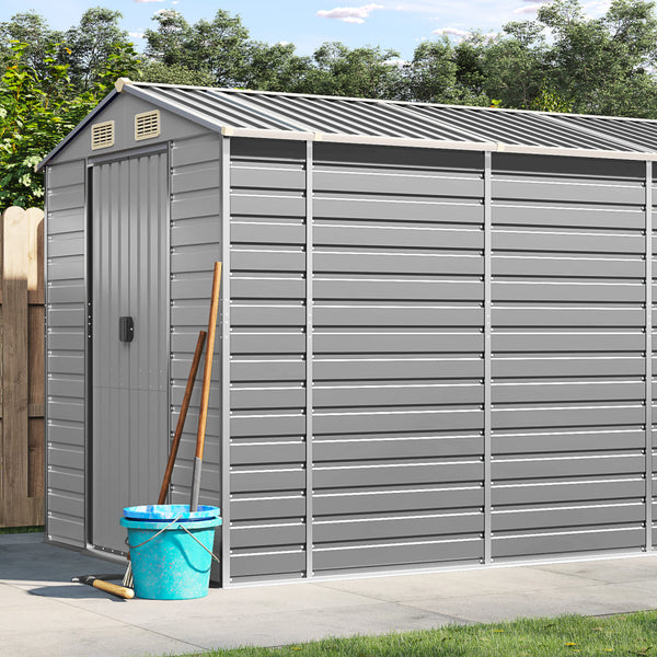 Garden Shed Light Grey 191X470x198 Cm Galvanised Steel Sheds Summerhouses Carports