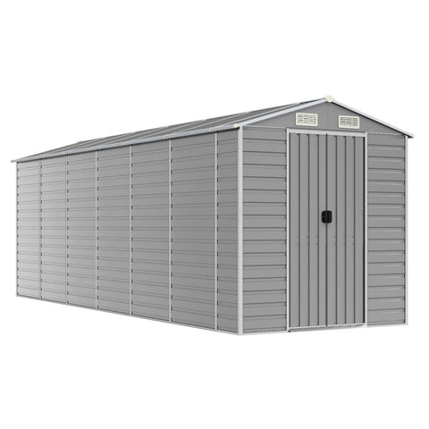 Garden Shed Light Grey 191X555x198 Cm Galvanised Steel Sheds Summerhouses Carports
