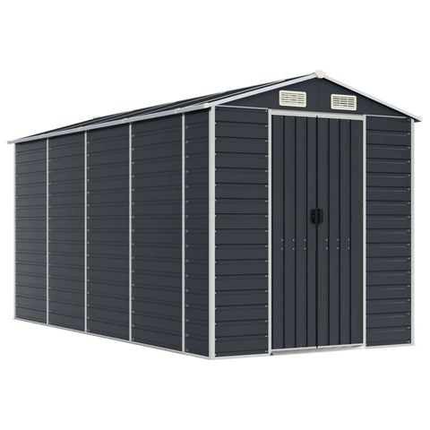 Garden Shed Anthracite 191X385x198 Cm Galvanised Steel Sheds Summerhouses Carports