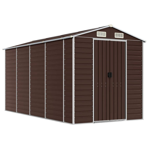 Garden Shed Brown 191X385x198 Cm Galvanised Steel Sheds Summerhouses Carports