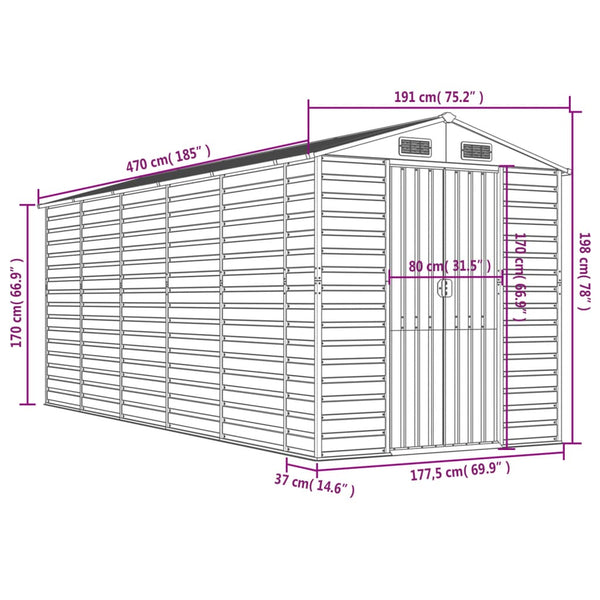 Vidaxl Garden Shed Brown 191X470x198 Cm Galvanised Steel Sheds Summerhouses Carports