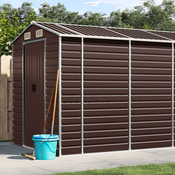 Vidaxl Garden Shed Brown 191X470x198 Cm Galvanised Steel Sheds Summerhouses Carports
