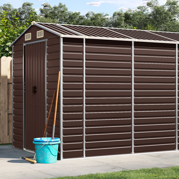 Garden Shed Brown 191X895x198 Cm Galvanised Steel Sheds Summerhouses Carports