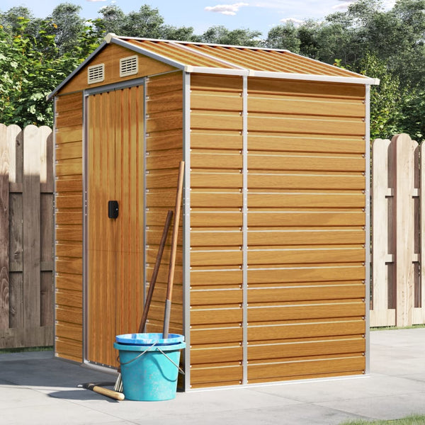 Garden Shed Light Brown 191X130x198 Cm Galvanised Steel Sheds Summerhouses Carports