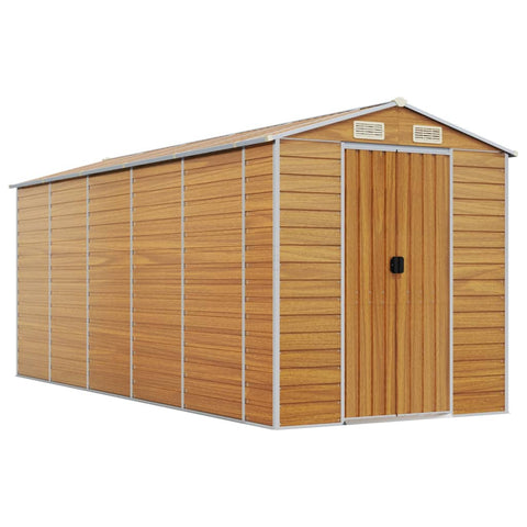 Garden Shed Light Brown 191X470x198 Cm Galvanised Steel Sheds Summerhouses Carports
