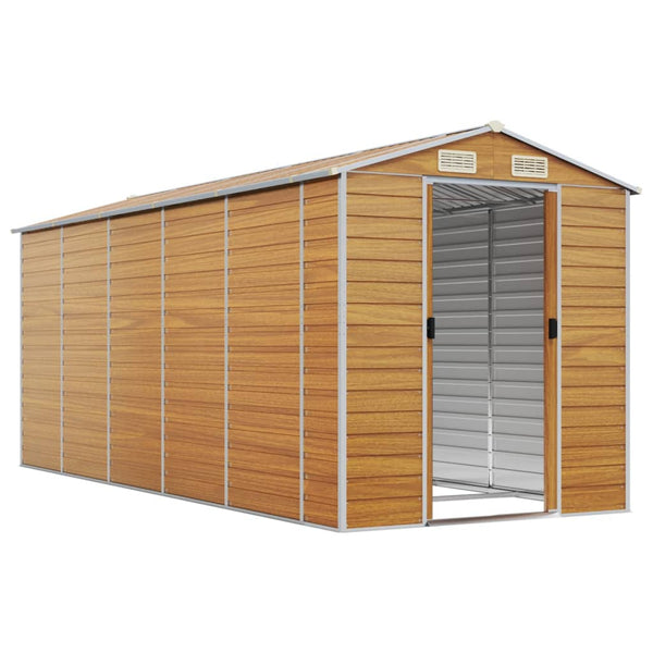 Garden Shed Light Brown 191X470x198 Cm Galvanised Steel Sheds Summerhouses Carports