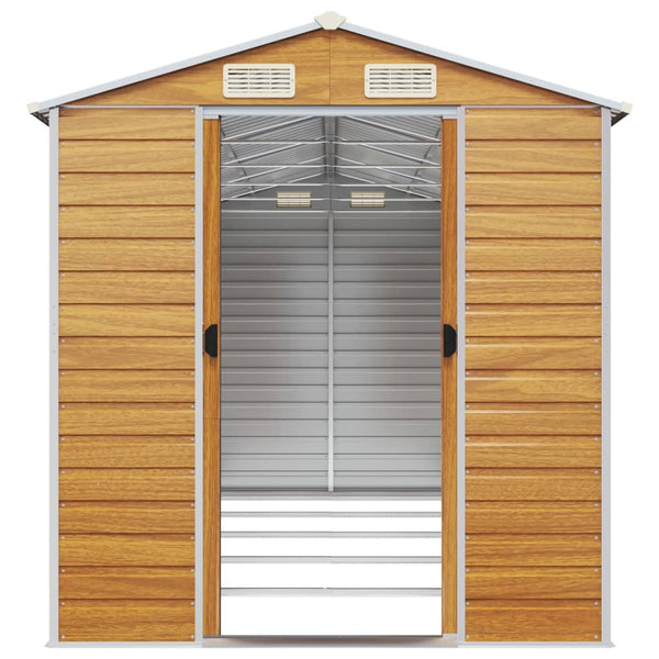 Garden Shed Light Brown 191X470x198 Cm Galvanised Steel Sheds Summerhouses Carports