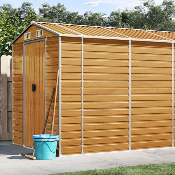 Garden Shed Light Brown 191X470x198 Cm Galvanised Steel Sheds Summerhouses Carports