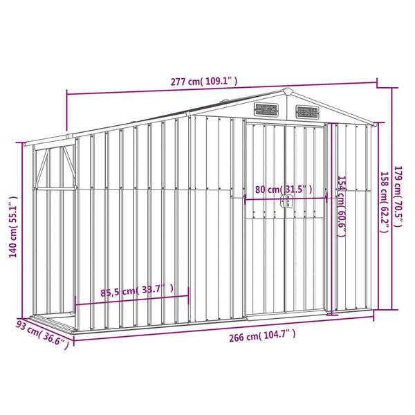 Garden Shed Anthracite 277X93x179 Cm Galvanised Steel Sheds Summerhouses Carports