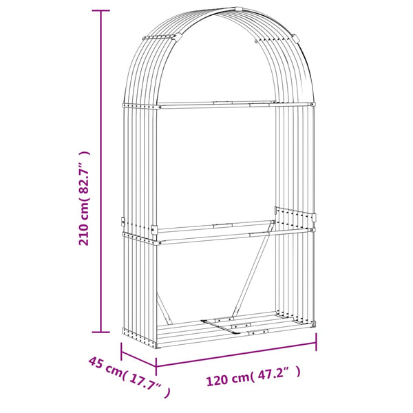 Vidaxl Log Holder Anthracite 120X45x210 Cm Galvanised Steel Firewood Racks