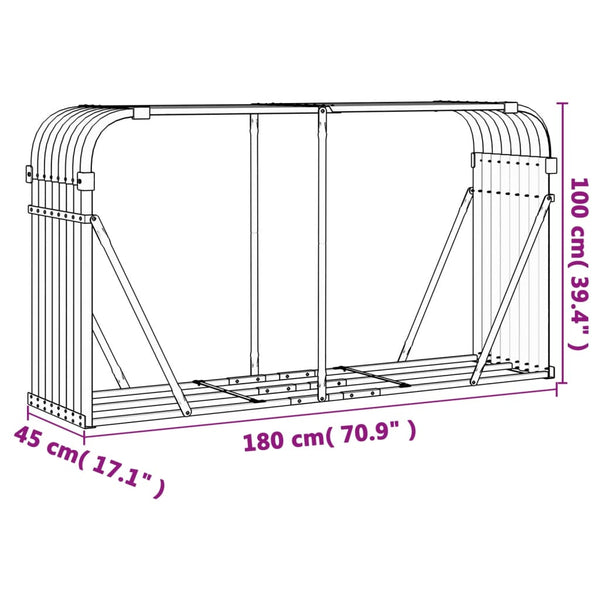Vidaxl Log Holder Anthracite 180X45x100 Cm Galvanised Steel Firewood Racks