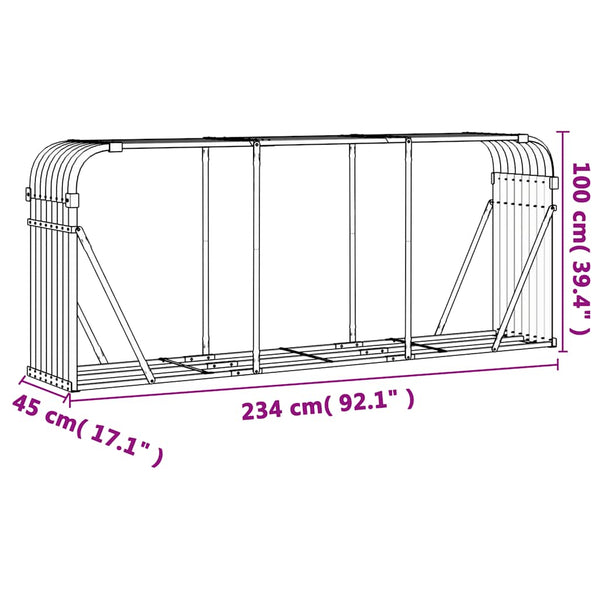 Vidaxl Log Holder Anthracite 234X45x100 Cm Galvanised Steel Firewood Racks