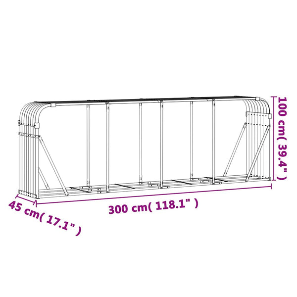 Vidaxl Log Holder Anthracite 300X45x100 Cm Galvanised Steel Firewood Racks
