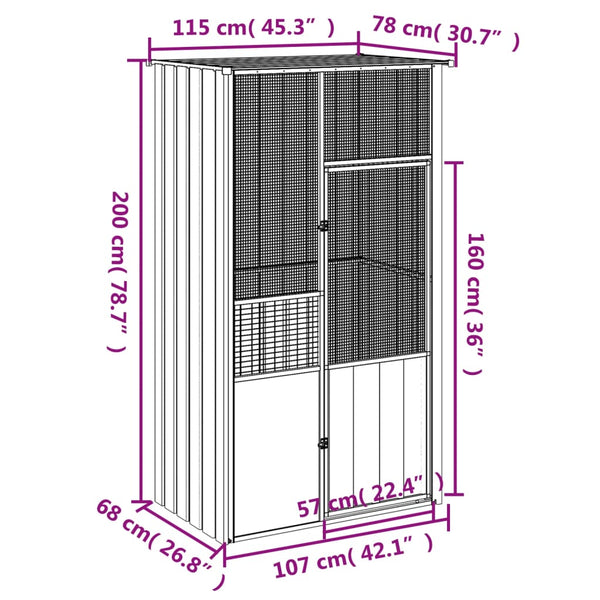 Bird Cage Anthracite 115X78x200 Cm Galvanised Steel Small Animal Cages & Hutches