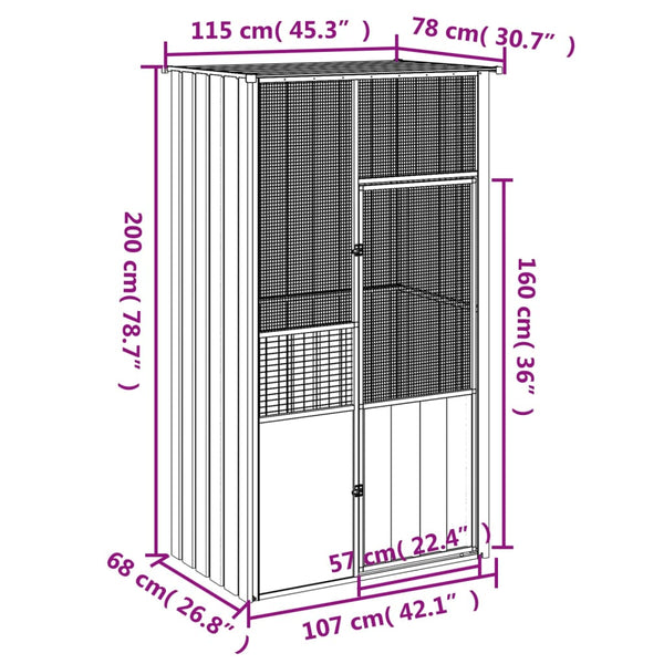 Bird Cage Grey 115X78x200 Cm Galvanised Steel Bird Cages