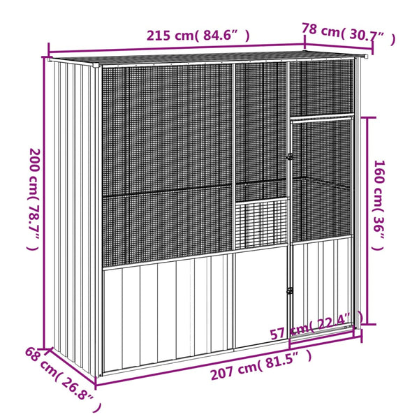 Bird Cage Anthracite 215X78x200 Cm Galvanised Steel Bird Cages