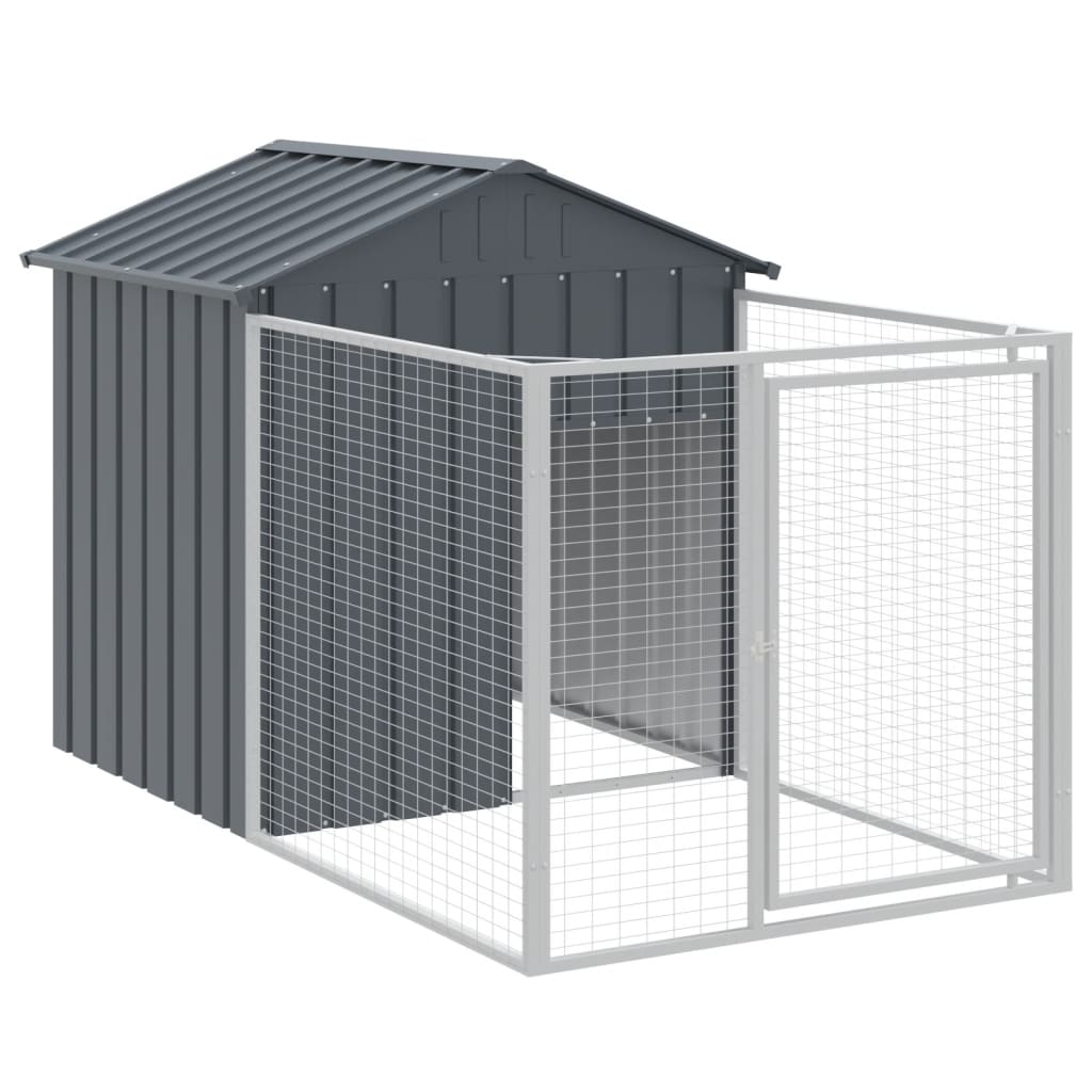 Dog House With Run Anthracite 117X201x123 Cm Galvanised Steel Dog Kennels