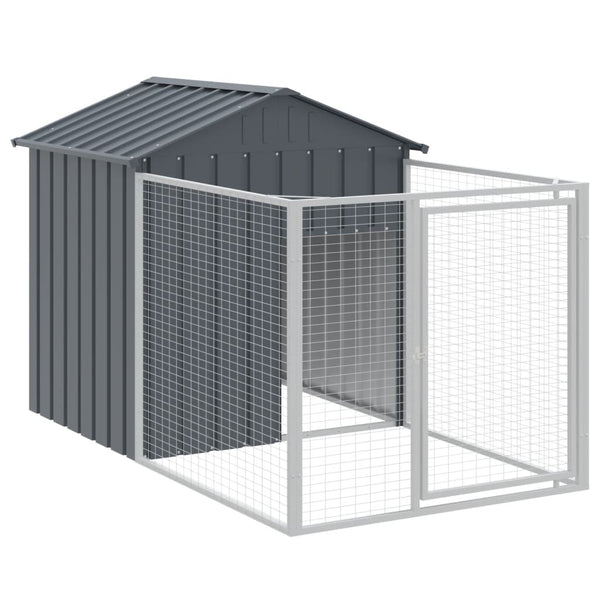 Dog House With Run Anthracite 117X201x123 Cm Galvanised Steel Dog Kennels