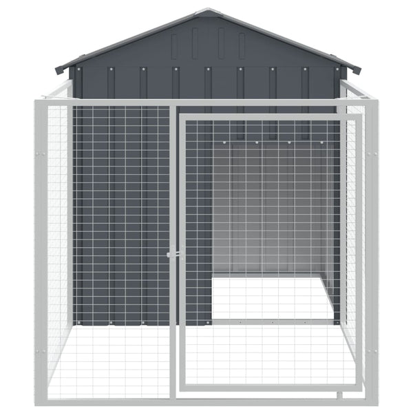 Dog House With Run Anthracite 117X201x123 Cm Galvanised Steel Dog Kennels