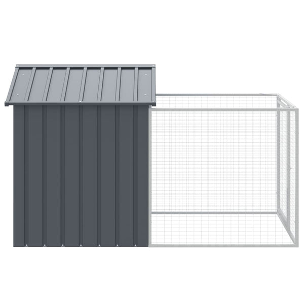 Dog House With Run Anthracite 117X201x123 Cm Galvanised Steel Dog Kennels