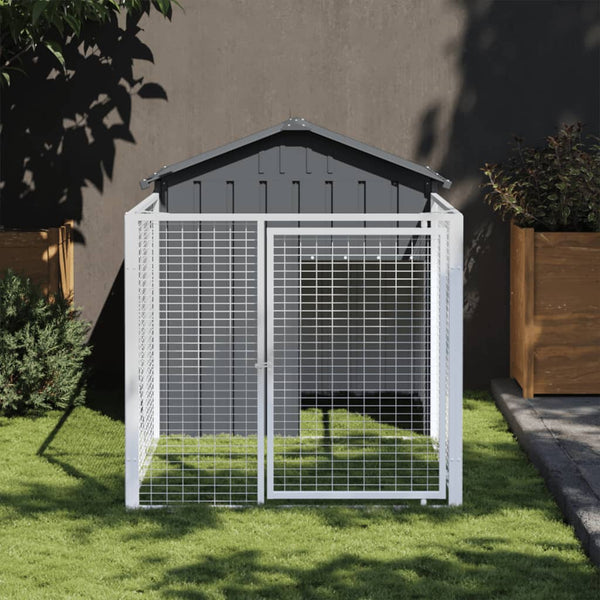 Dog House With Run Anthracite 117X201x123 Cm Galvanised Steel Dog Kennels