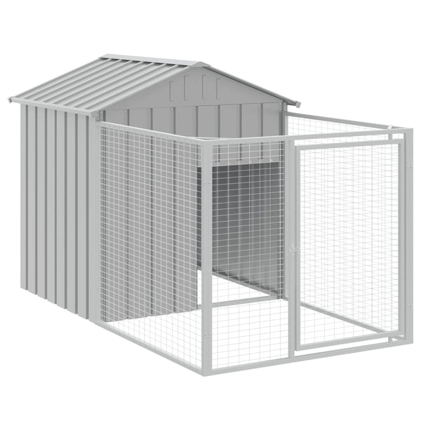 Dog House With Run Light Grey 117X201x123 Cm Galvanised Steel Dog Kennels