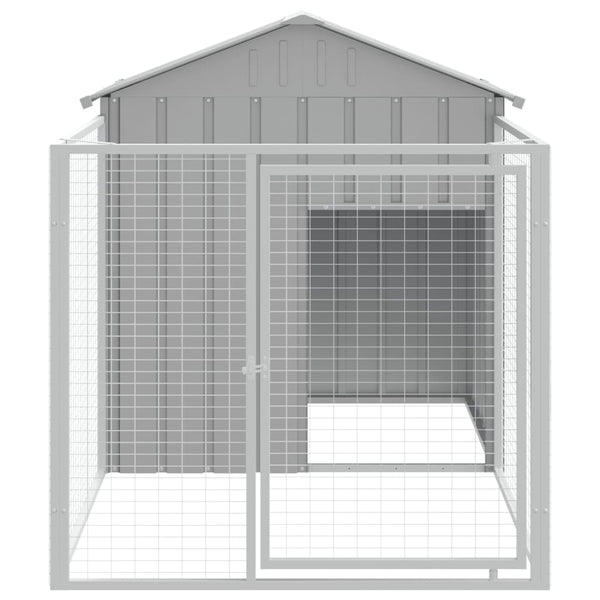 Dog House With Run Light Grey 117X201x123 Cm Galvanised Steel Dog Kennels