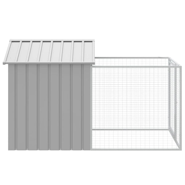 Dog House With Run Light Grey 117X201x123 Cm Galvanised Steel Dog Kennels