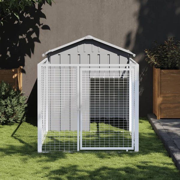 Dog House With Run Light Grey 117X201x123 Cm Galvanised Steel Dog Kennels
