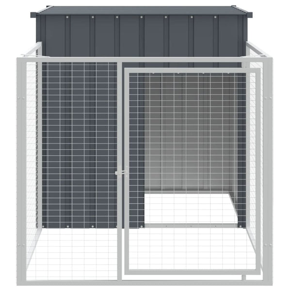 Dog House With Run Anthracite 110X201x110 Cm Galvanised Steel Dog Kennels