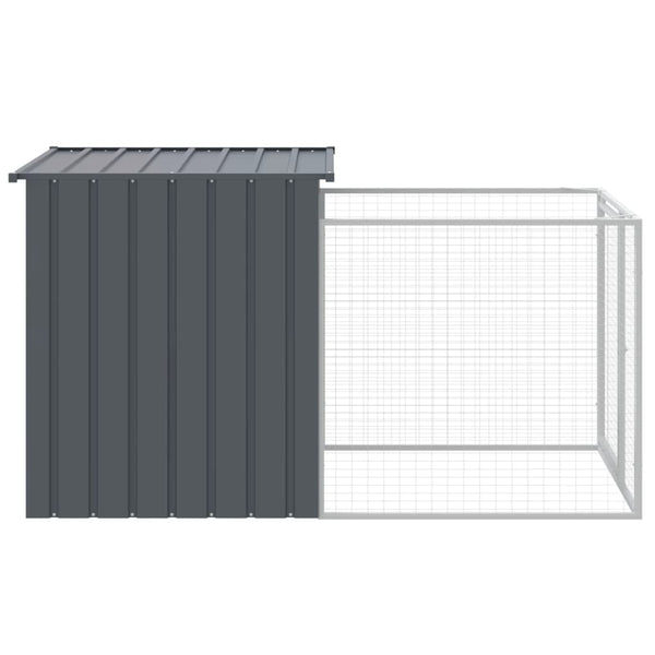 Dog House With Run Anthracite 110X201x110 Cm Galvanised Steel Dog Kennels