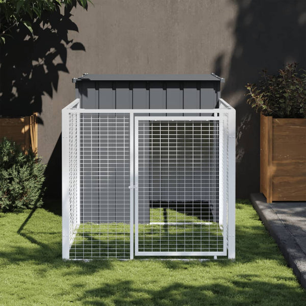Dog House With Run Anthracite 110X201x110 Cm Galvanised Steel Dog Kennels