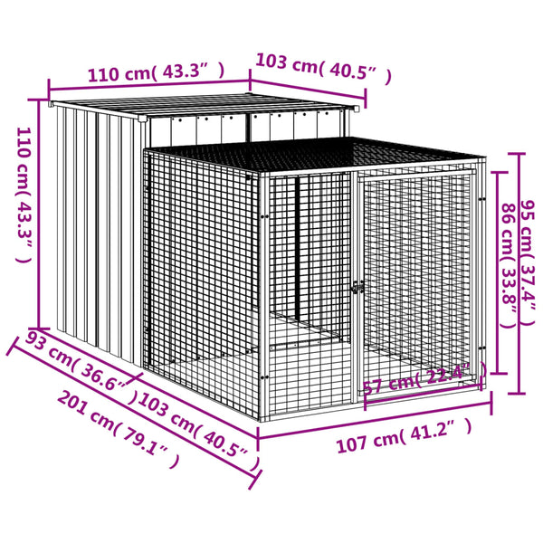 Chicken Cage With Run Anthracite 110X201x110 Cm Galvanised Steel