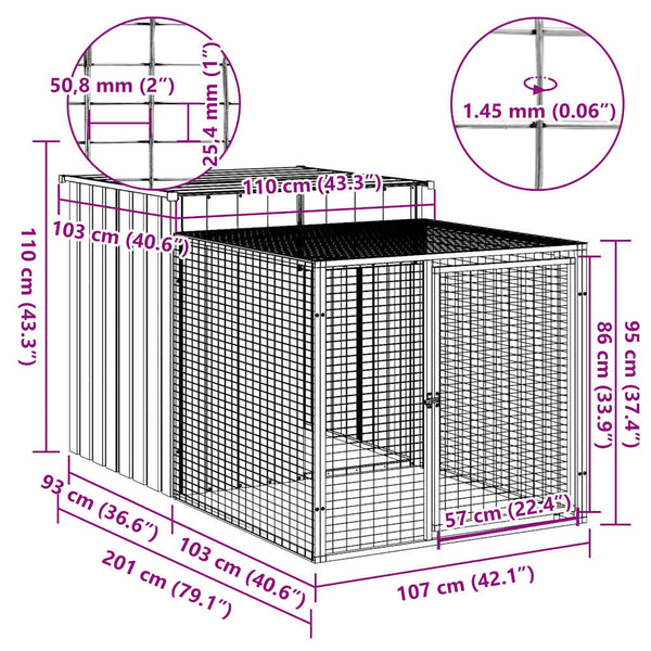 Vidaxl Chicken Cage With Run Light Grey 110X201x110 Cm Galvanised Steel Small Animal Cages & Hutches