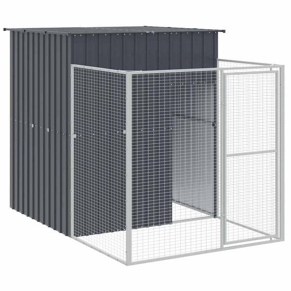 Vidaxl Dog House With Run Anthracite 165X251x181 Cm Galvanised Steel Dog Cages